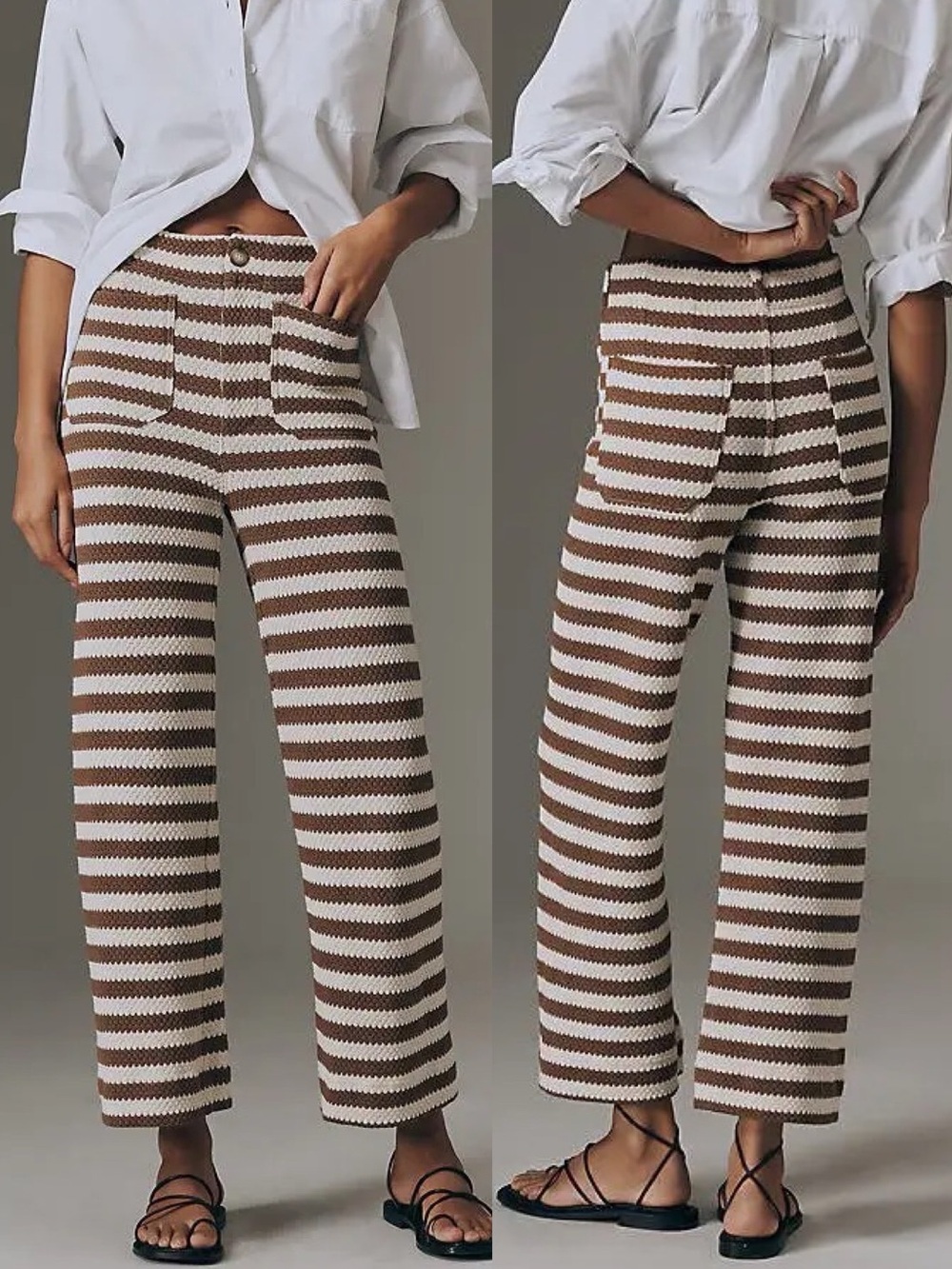 Anthropologie Maeve The Colette Knit High Rise Wide Leg Cropped Pants Stripe